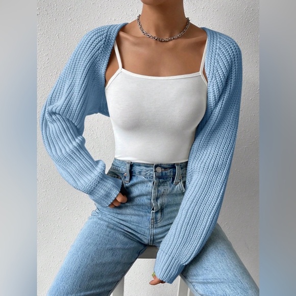 Sweaters - Casual Open Front Long Sleeve Cropped Cardigan